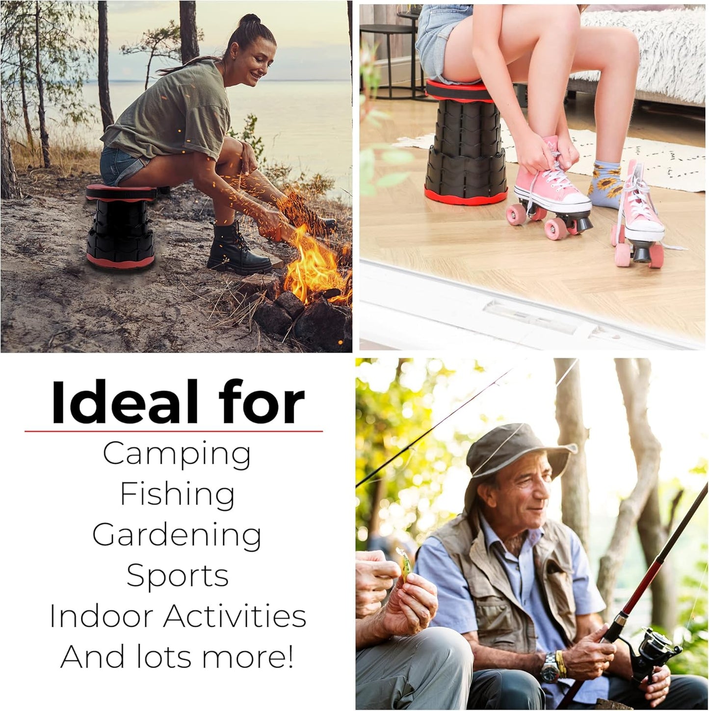 Outdoor Foldable Telescopic Stool - Red + Black