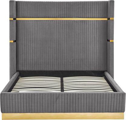 Queen Size velvet fabric Bed- Grey (152*190) P110