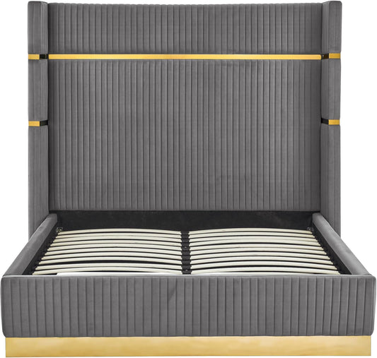 Queen Size velvet fabric Bed- Grey (152*190) P110