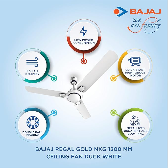 BAJAJ  WHITE CEILING FAN REGAL GOLD NXG EE DUCK 1200MM 48''