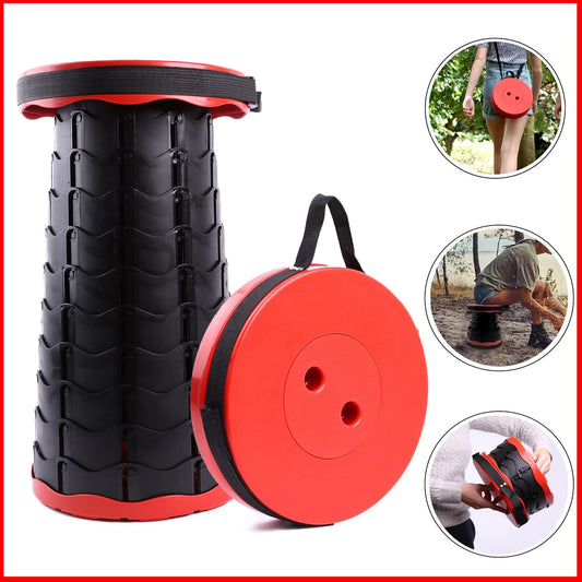 Outdoor Foldable Telescopic Stool - Red + Black