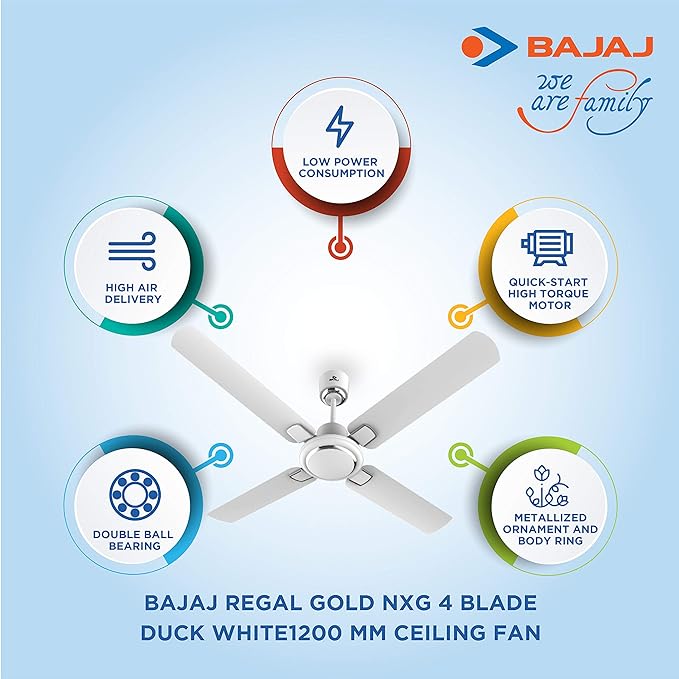 BAJAJ  WHITE CEILING FAN REGAL GOLD NXG 4 BLADE EE 1200MM 48''