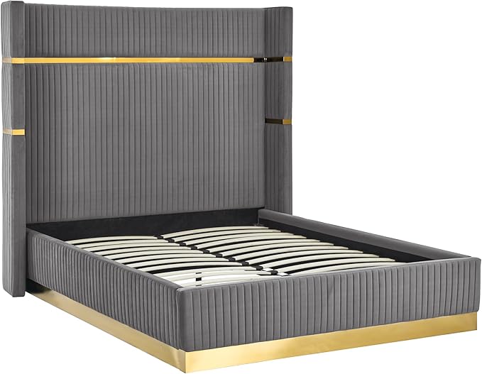Queen Size velvet fabric Bed- Grey (152*190) P110