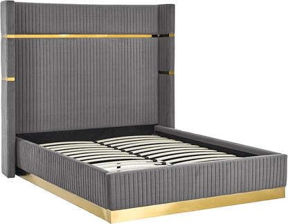 Queen Size velvet fabric Bed- Grey (152*190) P110