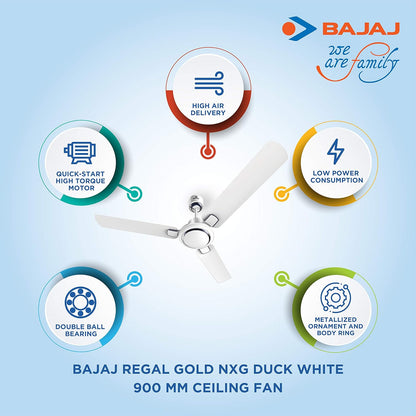 BAJAJ DUCK WHITE CEILING FAN REGAL GOLD NXG 1400MM 56''