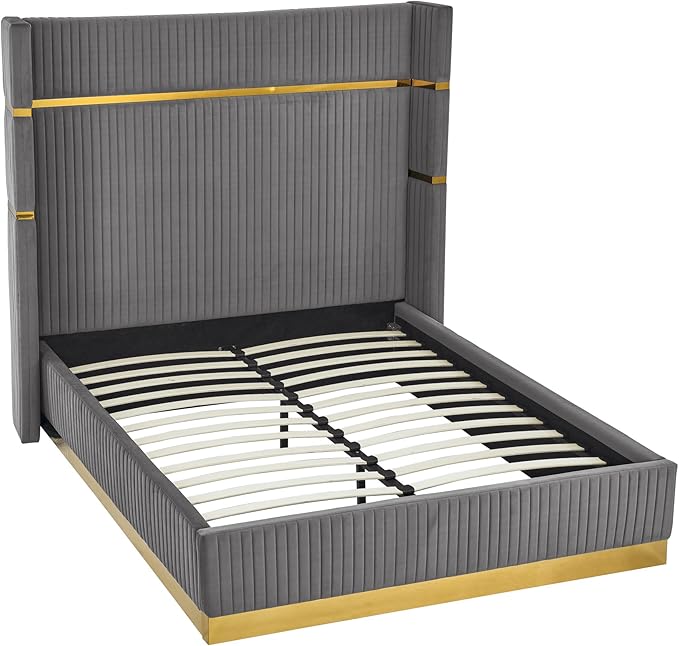 Queen Size velvet fabric Bed- Grey (152*190) P110