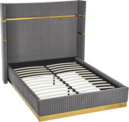Queen Size velvet fabric Bed- Grey (152*190) P110