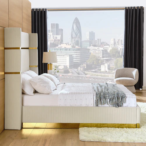 Queen Size velvet fabric Bed- Cream (152*190) P110