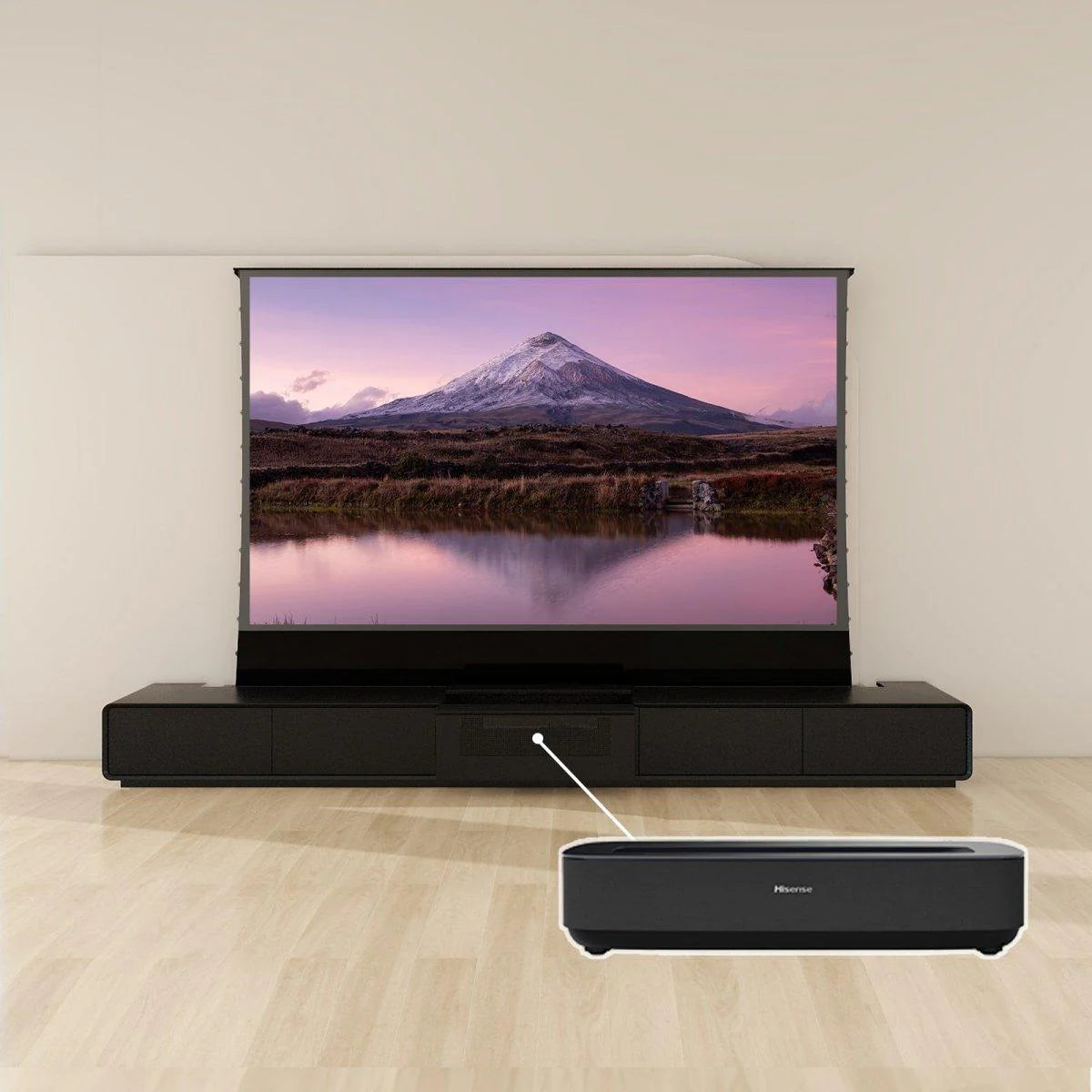 VIVIDSTORM Bundle - Projector & Screen & Motorised Laser TV Cabinet Copenhagen