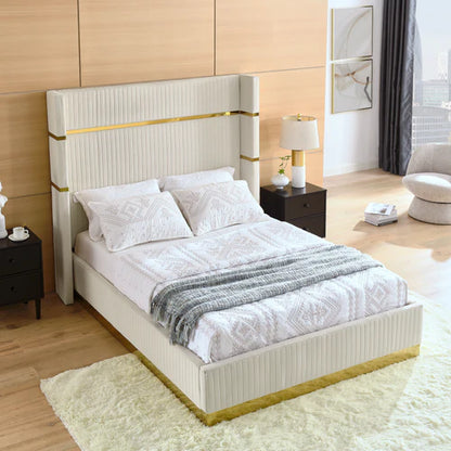 Queen Size velvet fabric Bed- Cream (152*190) P110