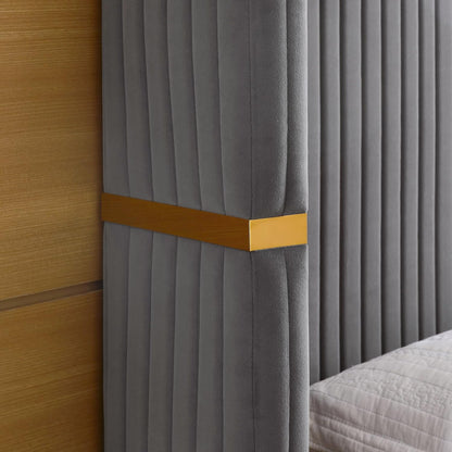 Queen Size velvet fabric Bed- Grey (152*190) P110