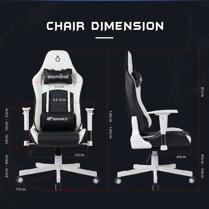 Gaming Chair with Ergonomic Design / Support Pillows  Black (126-135CM x 64.5CM x 75CM)