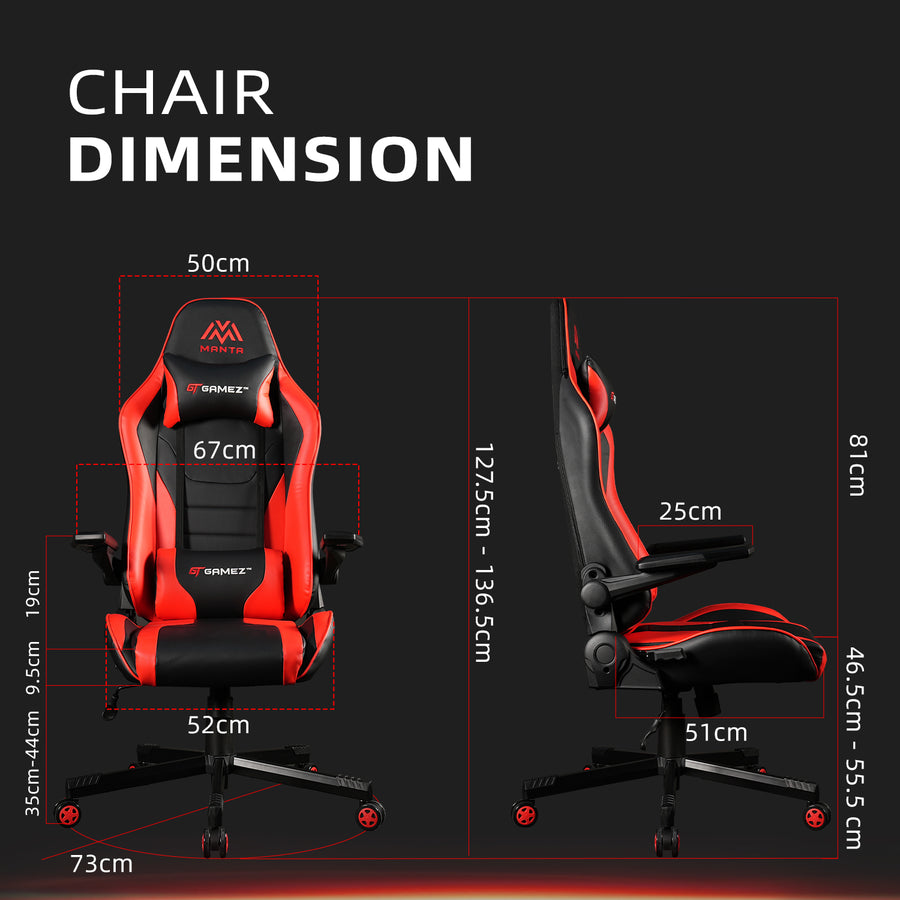 GAMING CHAIR, ERGONOMIC BACKREST, S. PILLOW - RED