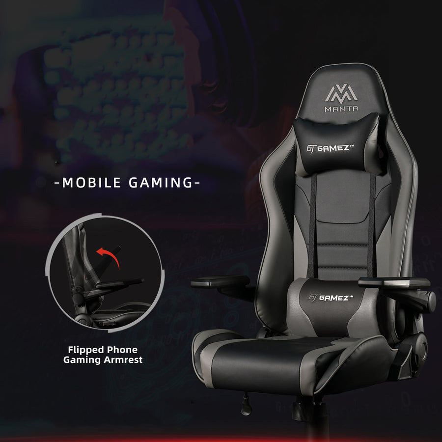 GAMING CHAIR, ERGONOMIC BACKREST, S. PILLOW - Grey