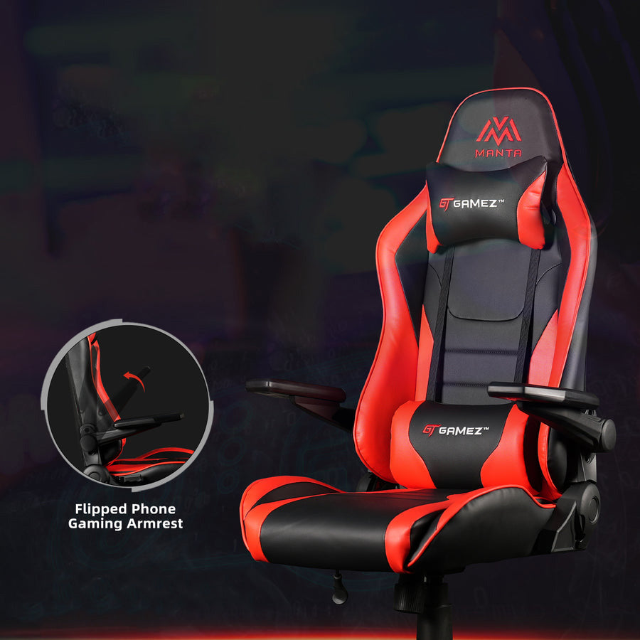 GAMING CHAIR, ERGONOMIC BACKREST, S. PILLOW - RED