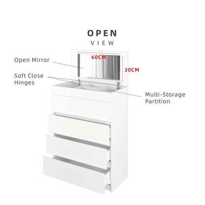4 Layers Chest Drawer with Door / White Colour (L79cm x W40cm x H105cm) - Thebrands
