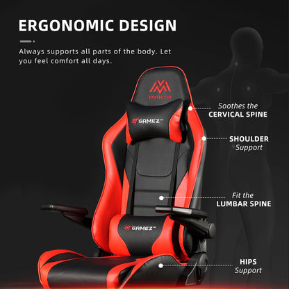 GAMING CHAIR, ERGONOMIC BACKREST, S. PILLOW - RED