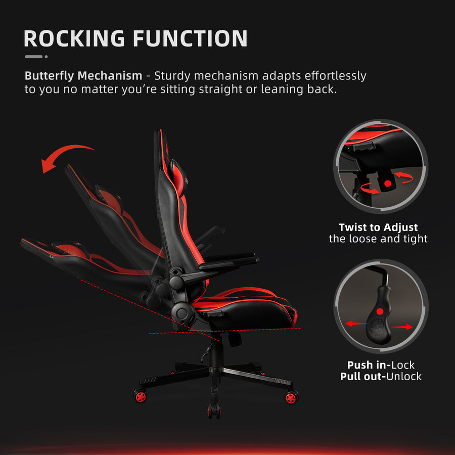GAMING CHAIR, ERGONOMIC BACKREST, S. PILLOW - RED