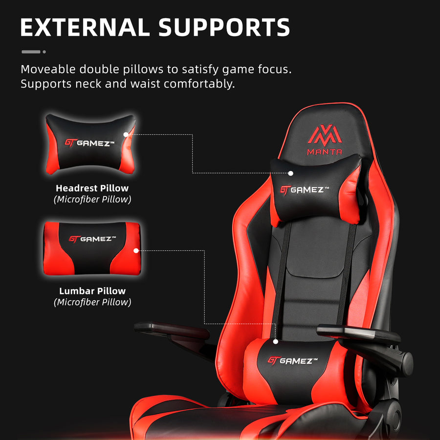 GAMING CHAIR, ERGONOMIC BACKREST, S. PILLOW - RED