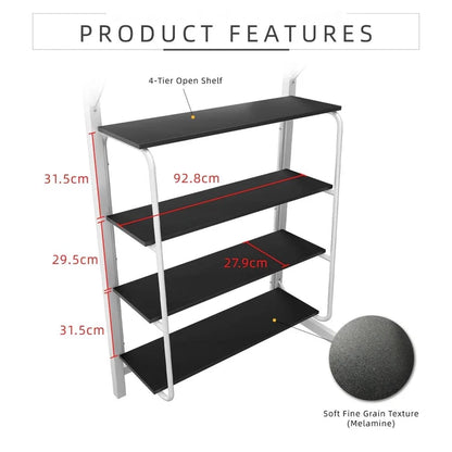 Metal Bunk Bed with Study Table and Shelves + Matress / L199 White