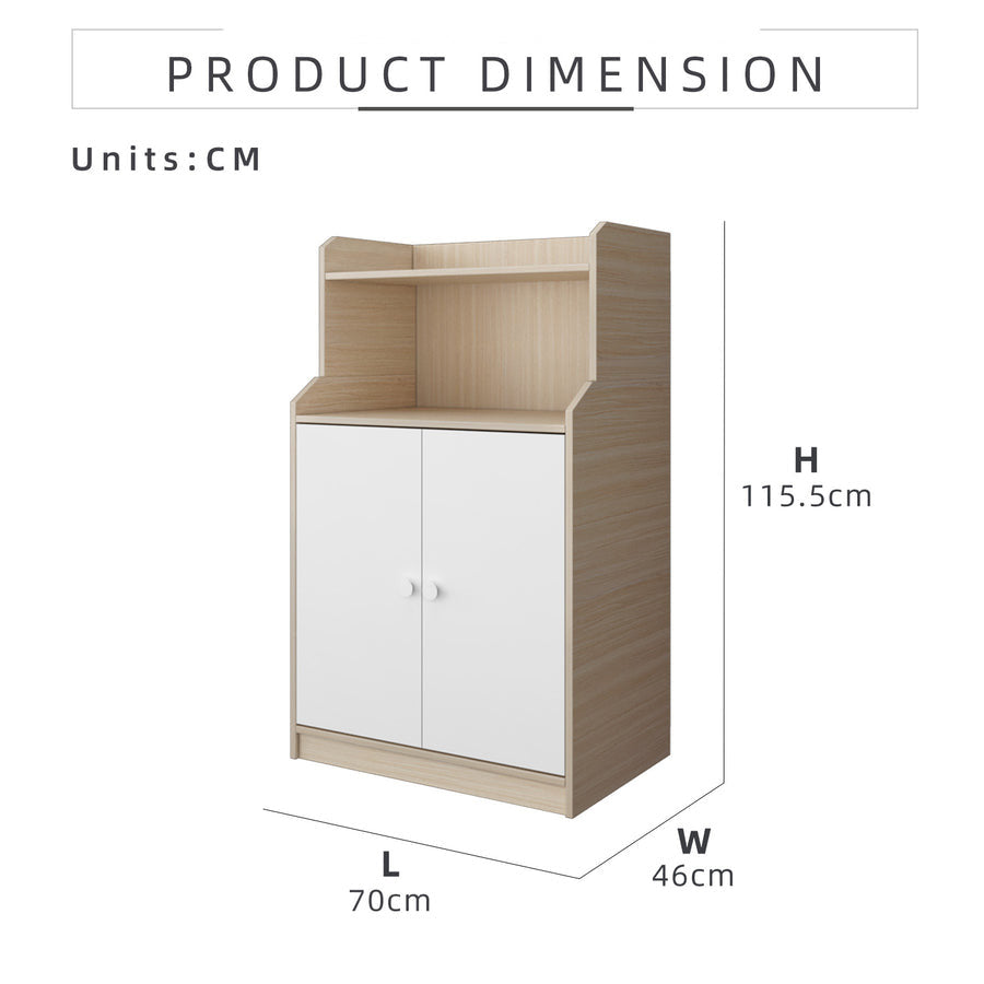 2 Doors Book Cabinet - Natural Oak + White