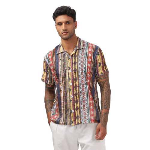 Crochet Ethinic Stripe Printed Shirt