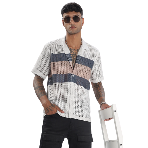Crochet Multicolor Stripe Printed Shirt