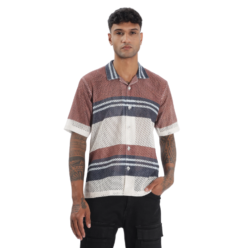 Crochet Multicolor Stripe Printed Shirt