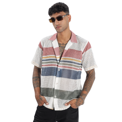 Crochet Multicolor Stripe Printed Shirt