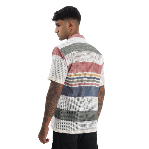 Crochet Multicolor Stripe Printed Shirt