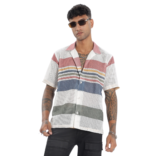 Crochet Multicolor Stripe Printed Shirt