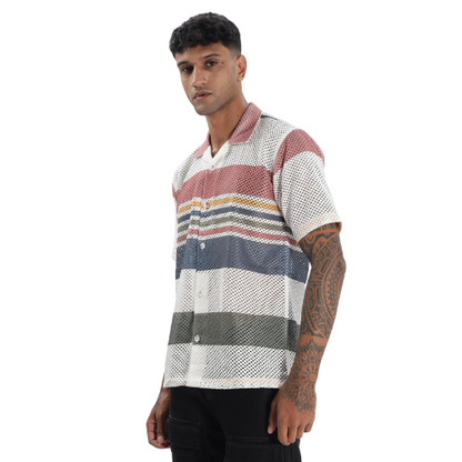 Crochet Multicolor Stripe Printed Shirt