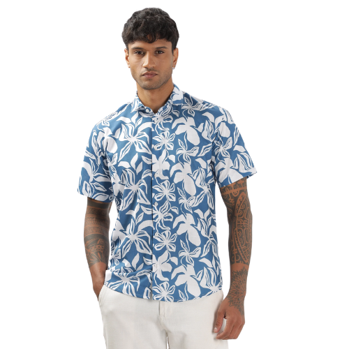 Blue Flower Printed Shirt