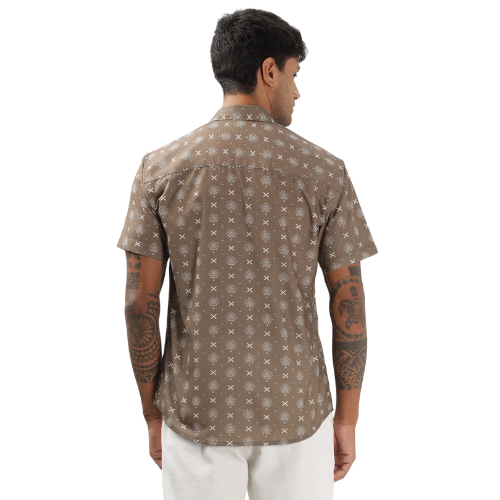 Dusty Brown Monogram Pattern Printed Shirt