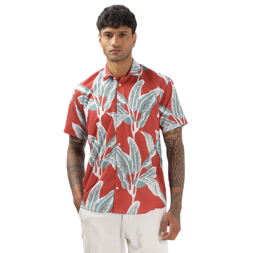 Orange Leaves Printed Shirt