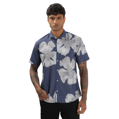 Blue Big Flower Printed Shirt