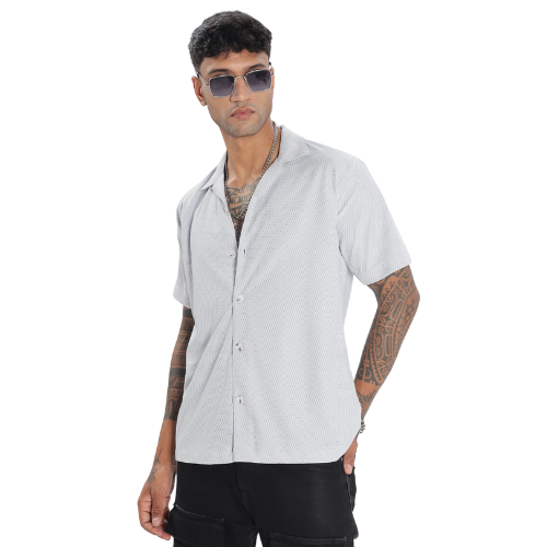 Lightgrey Textured Half Sleeve Shirt
