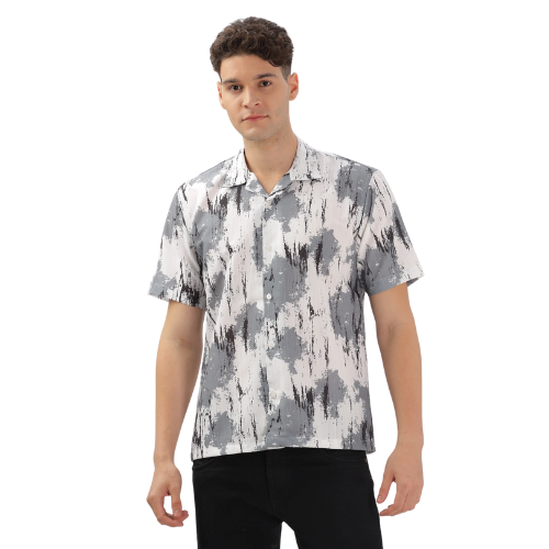 Grey Abstract Printed Popcorn Shirt