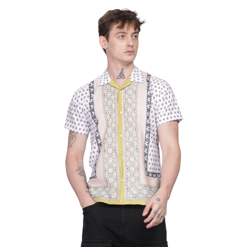 Green Boder Printed Half Sleeve Shirt