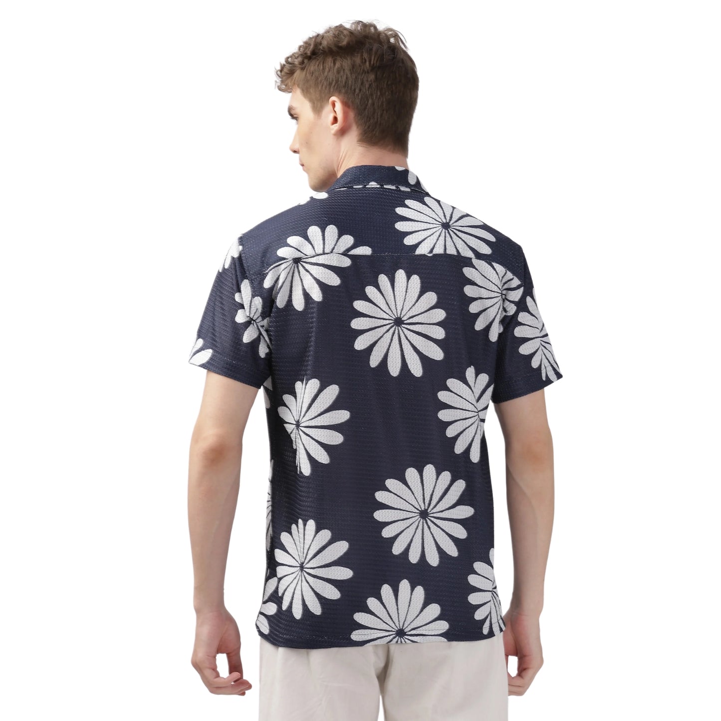 Navy Floral Printed Textured Shirt