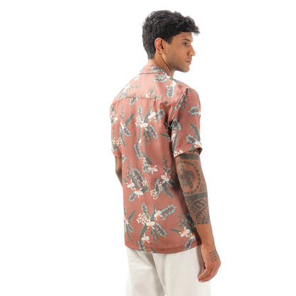 Brown Floral Printed Linen Shirt