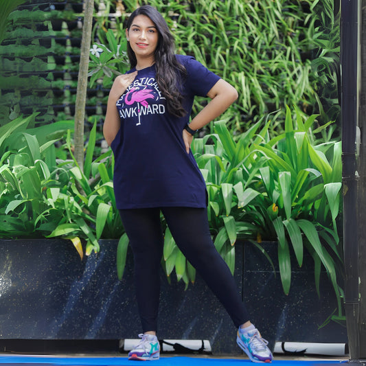 Dark Blue Printed Long T-Shirt for Women Perfect for Lounge Wear