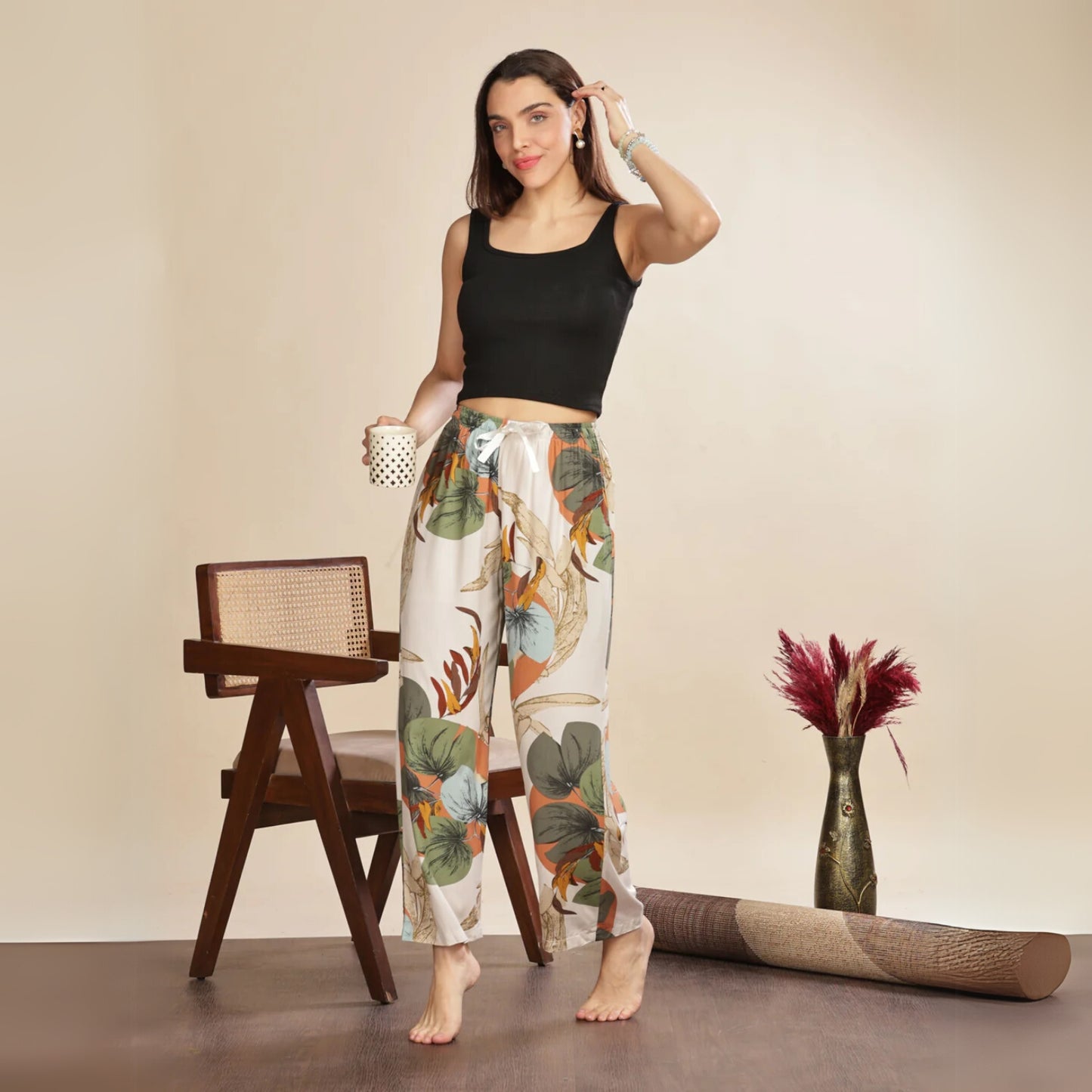 Forest White Printed Palazzo Pants for Women with Comfortable Fit