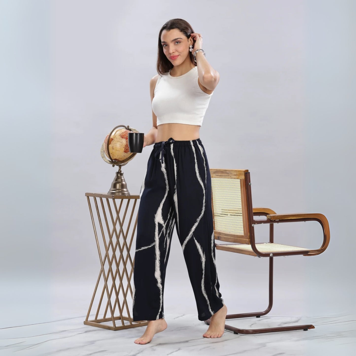 Navy Blue Designer Palazzo Pants for Women with Trendy Printed Look