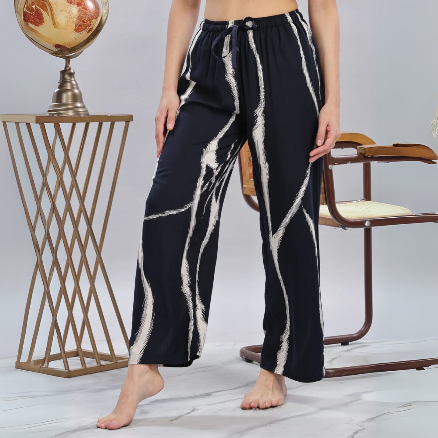Navy Blue Designer Palazzo Pants for Women with Trendy Printed Look
