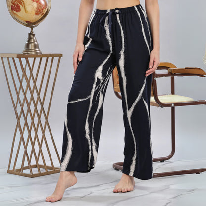 Navy Blue Designer Palazzo Pants for Women with Trendy Printed Look
