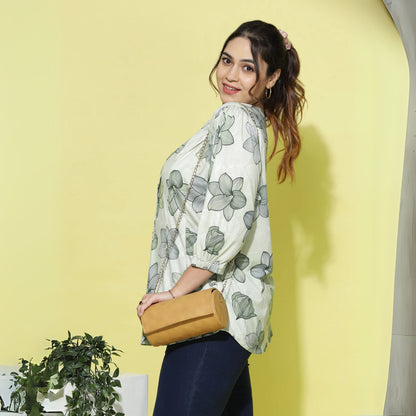 Mint Green Cotton Blend Plus Size Top with V Neck