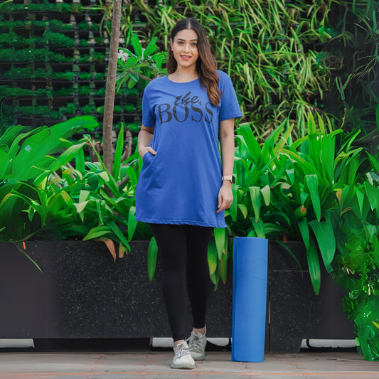 Ocean Blue Relaxed Fit Long T-Shirt for Women Perfect for Outings