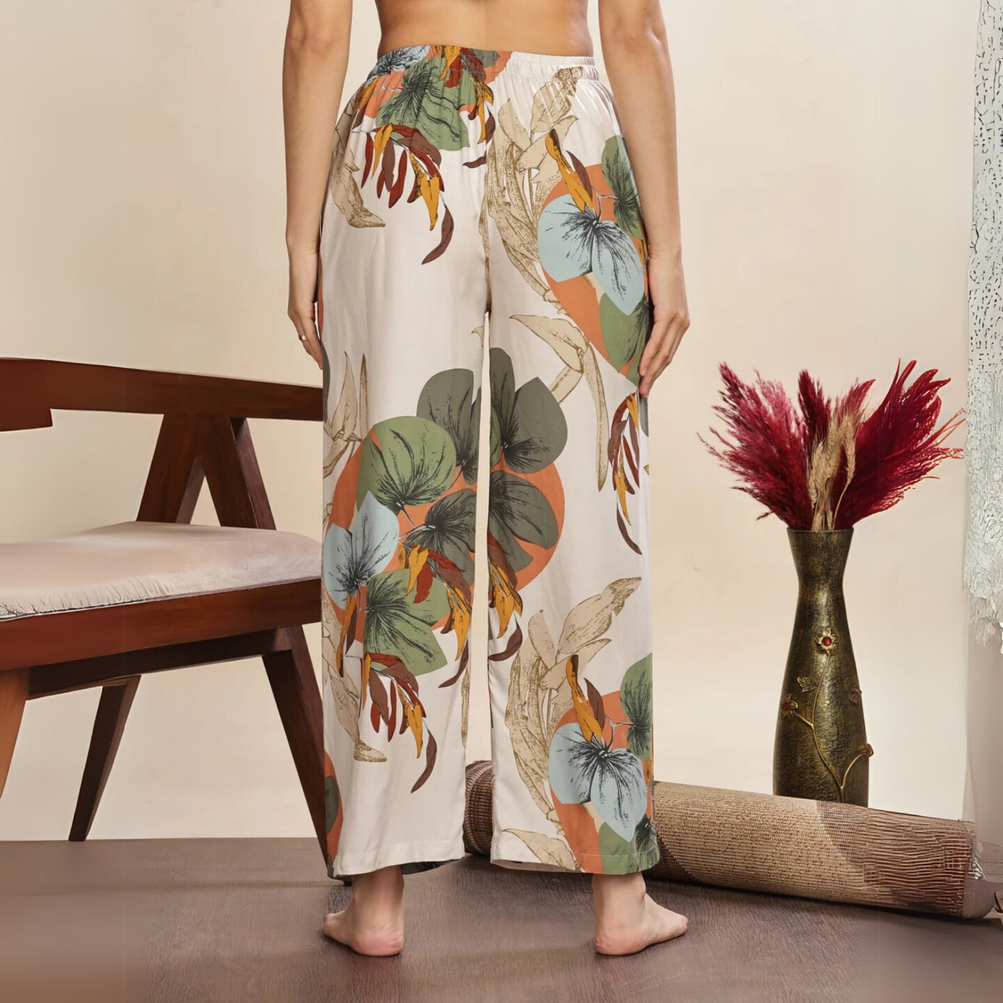 Forest White Printed Palazzo Pants for Women with Comfortable Fit