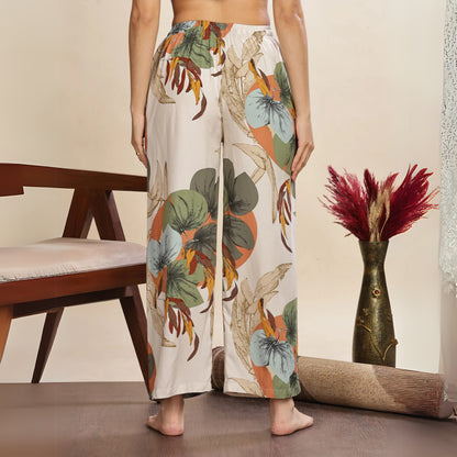 Forest White Printed Palazzo Pants for Women with Comfortable Fit